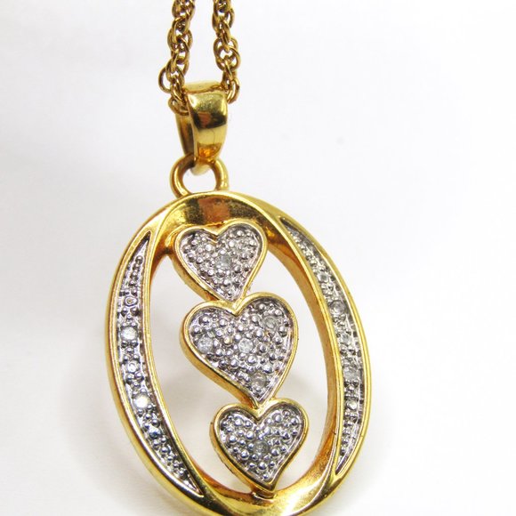 Danbury Mint I Love You Necklace Diamond 14k Gold Plated 18" - Picture 3 of 4